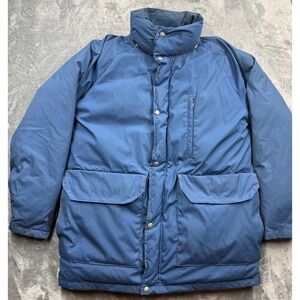 Vtg 70s The North Face Down Parka Mens M Blue Made USA Missing Hood